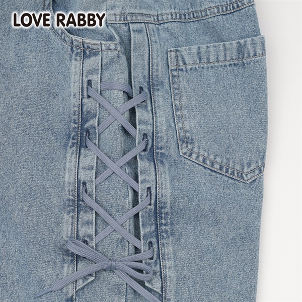 ラブラビ デニム脇レースアップワイドパンツ 女の子 キッズ 130cm