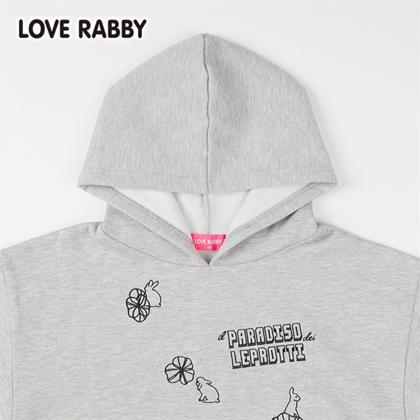 ラブラビ 裏起毛袖レースアップとび刺繍パーカー 女の子 キッズ 130cm