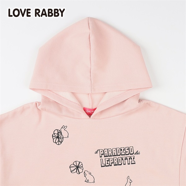 ラブラビ 裏起毛袖レースアップとび刺繍パーカー 女の子 キッズ 130cm