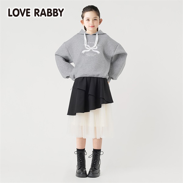 ラブラビ ダンボールリボンアップリケパーカー 女の子 キッズ130cm