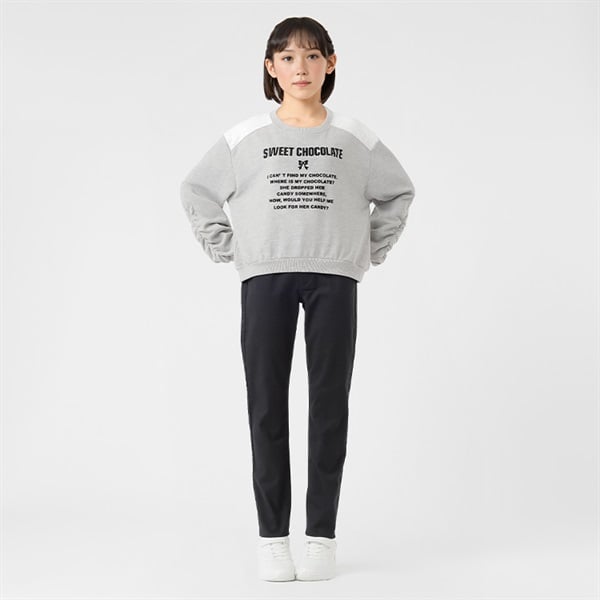 裏毛肩レース切替ロゴプリントトレーナー 女の子 キッズ 130cm-160cm