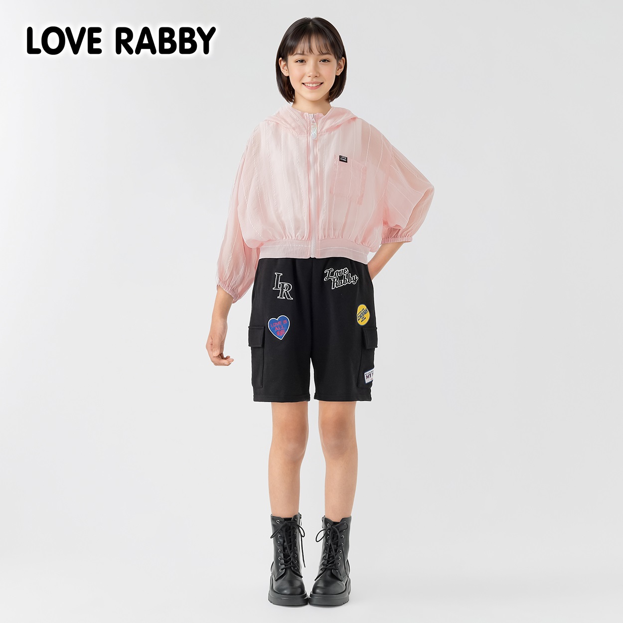 ラブラビ 裏毛ワッペン付きハーフパンツ 女の子 キッズ 130cm-160cm