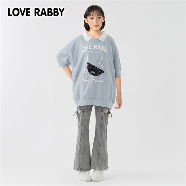 ラブラビ ケミカルデニム脇スリットフレアパンツ 女の子 キッズ 130cm