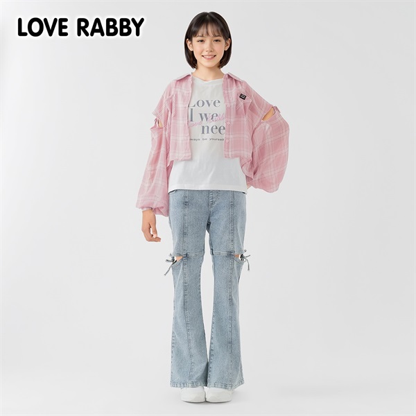 ラブラビ ケミカルデニム脇スリットフレアパンツ 女の子 キッズ 130cm