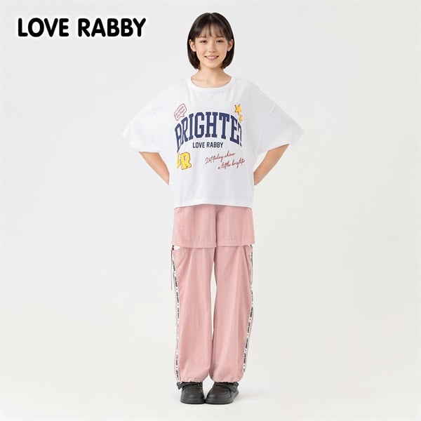 LOVERABBY(ラブラビ) ロゴライン脇スリットナイロンカーゴパンツ