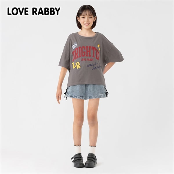 LOVERABBY(ラブラビ) ケミカルデニム脇レースアップショートパンツ