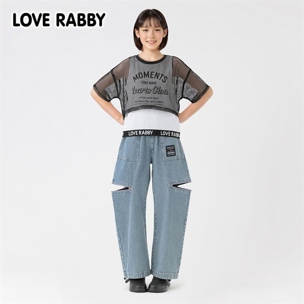 LOVERABBY(ラブラビ) ケミカルデニム脇ジップワイドパンツ キッズ