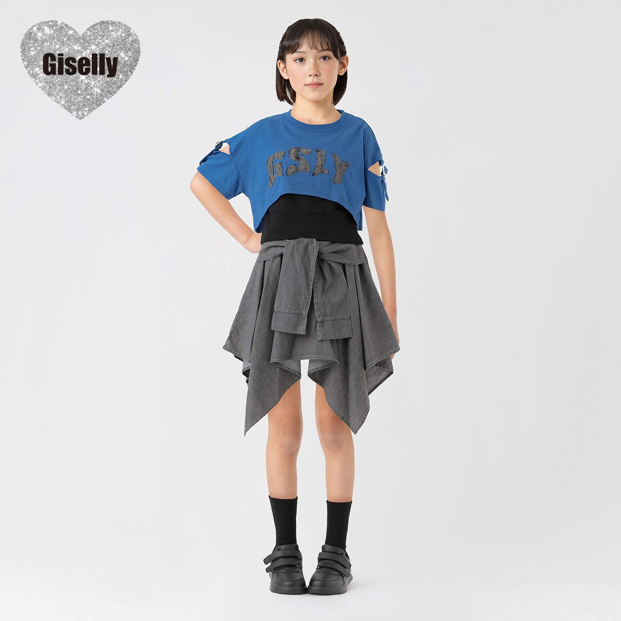 Giselly（ジゼリー） デニム腰巻きシャツ風スカート キッズ 女の子