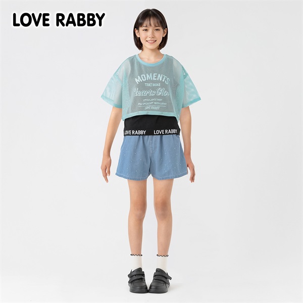 LOVERABBY(ラブラビ) デニムラインストンショートパンツ キッズ 女の子