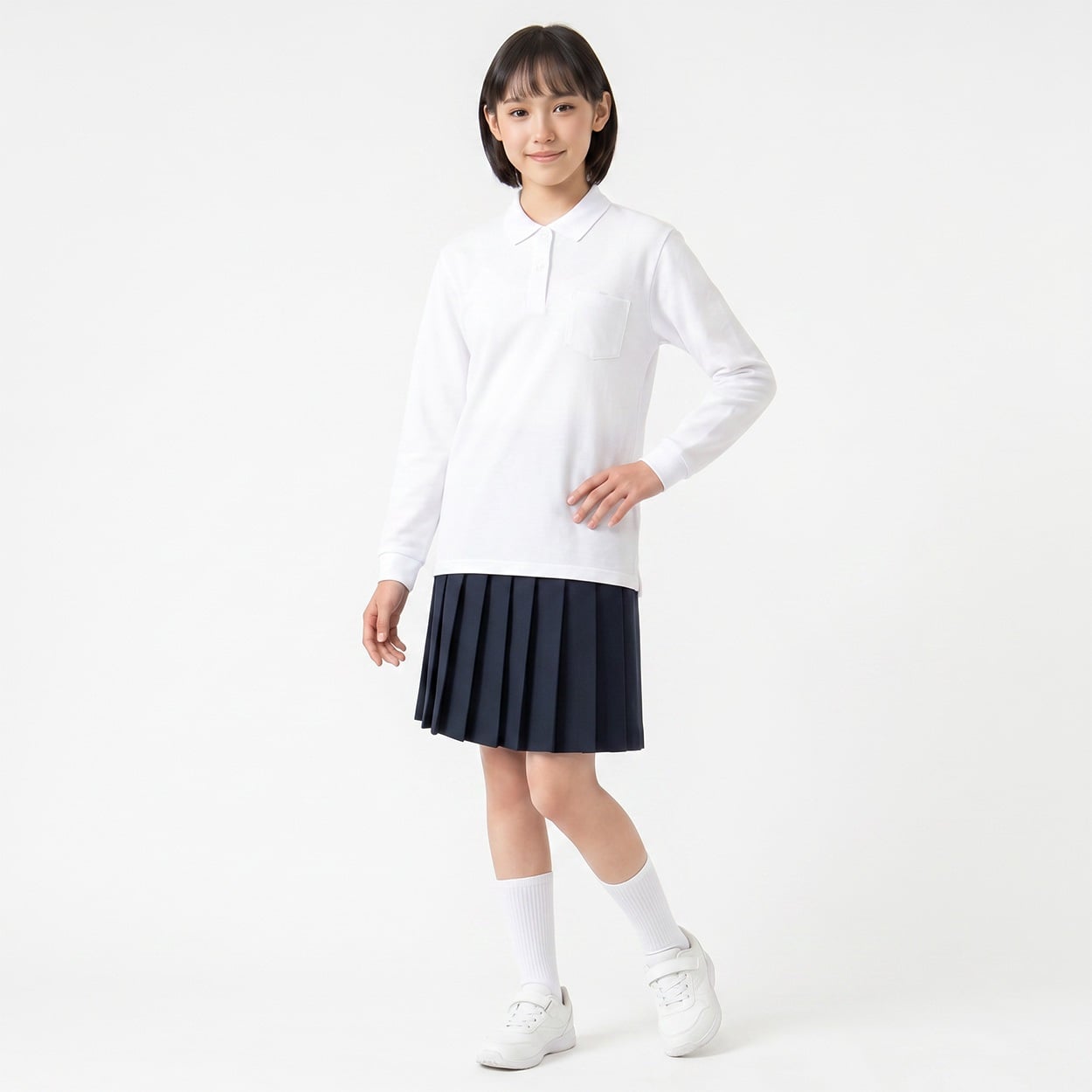 長袖ポロシャツ リサイクルポリエステル 女の子 トップバリュ 100cm