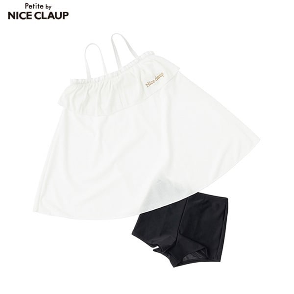 NICE CLAUP ナイスクラップ　フリル付き水着セット ブラック/ホワイト 3点セット】肩フリルswimwear | レディースファッション通販の