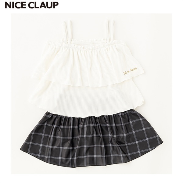 NICE CLAUP ナイスクラップ　フリル付き水着セット ブラック/ホワイト NICE CLAUP(ナイスクラップ) オフショルダー セット水着 女の子