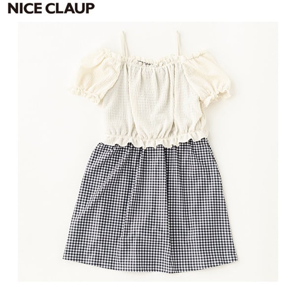 NICE CLAUP ナイスクラップ　フリル付き水着セット ブラック/ホワイト NICE CLAUP(ナイスクラップ) パフ袖ワンピース水着 女の子