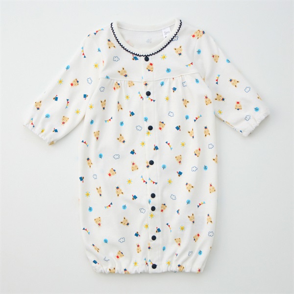 天竺 くま&うさぎ総柄 ドレスオール 2WAYオール 新生児 ベビー