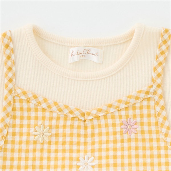 新発売 新商品 Katie Closet ギンガムチェック総柄刺繍キャミ半袖トップス トップス