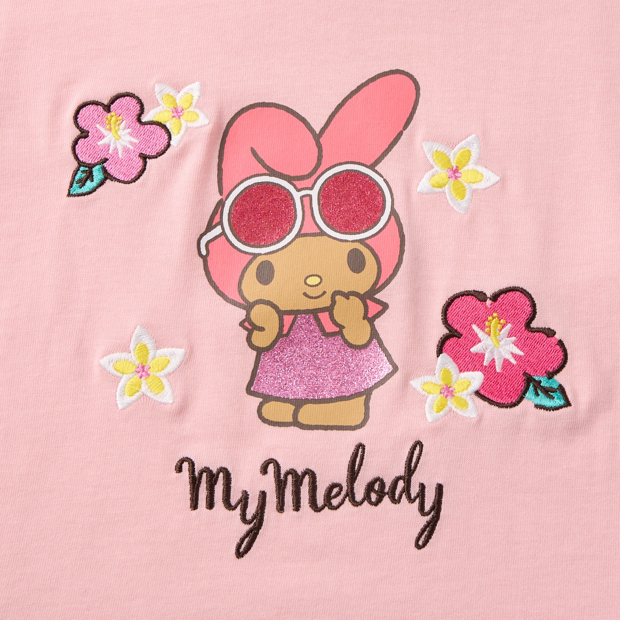 サンリオキャラクター プリント 花刺しゅう 天竺 半袖Tシャツ 吸水速乾