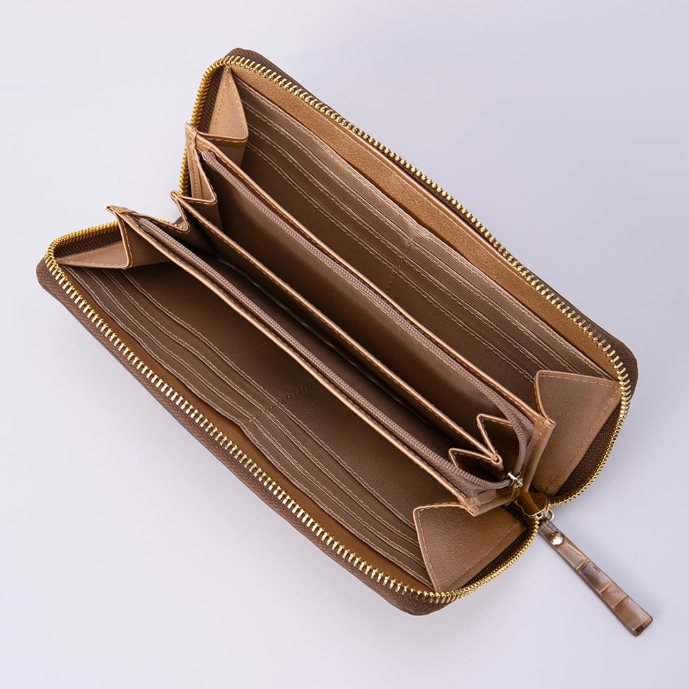 EXCELIA 幾何学模様 ブラウンレザー長財布