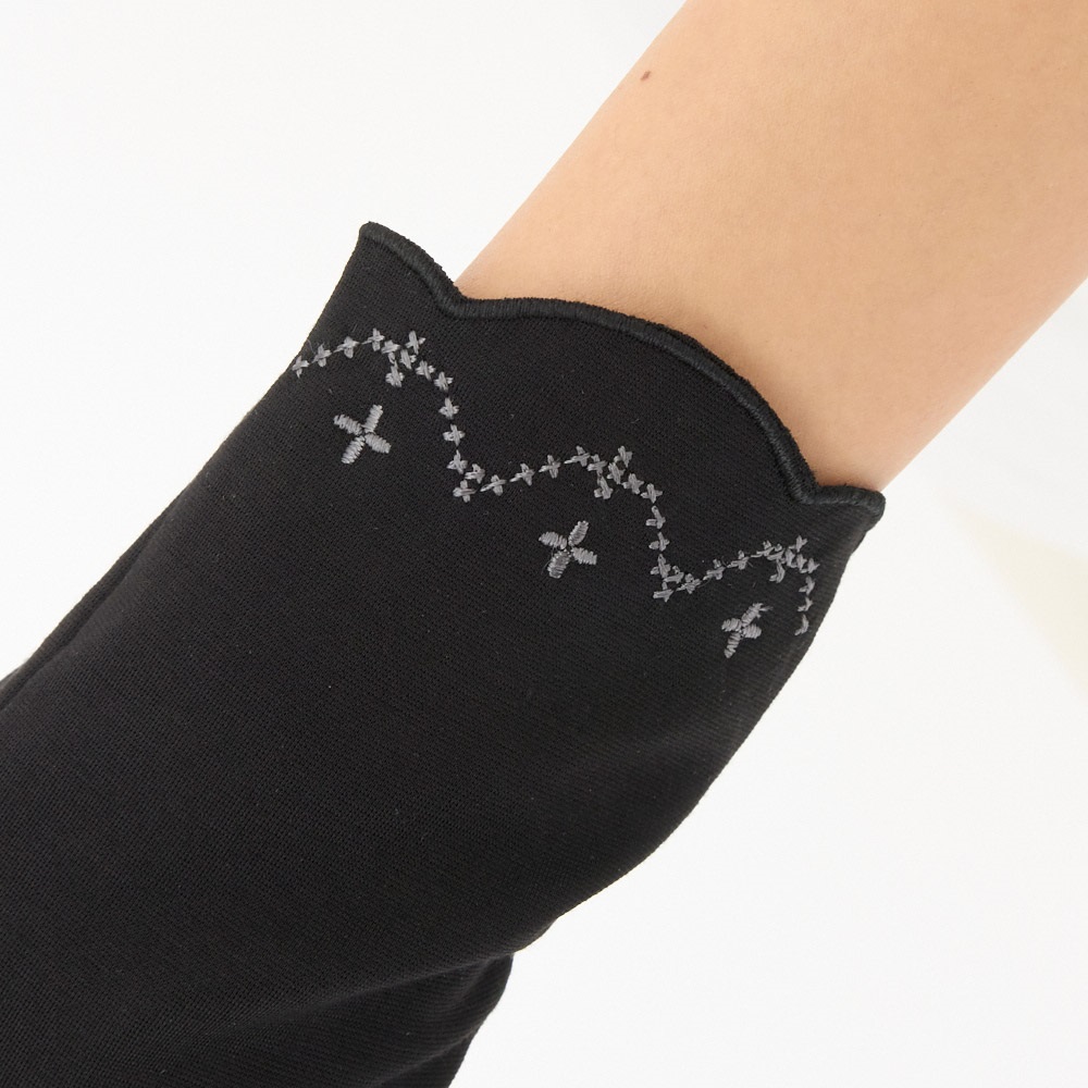 手袋 5指 スカラップ刺繍 UV・紫外線対策 遮蔽率90%以上