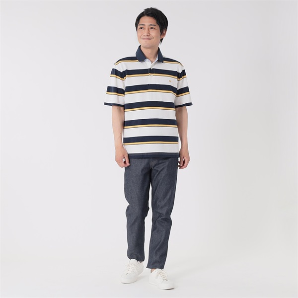 [COACH]鹿の子ボーダー柄ポロシャツ　Lサイズ 鹿の子ポロシャツ・ボーダー/40代50代からのメンズファッション