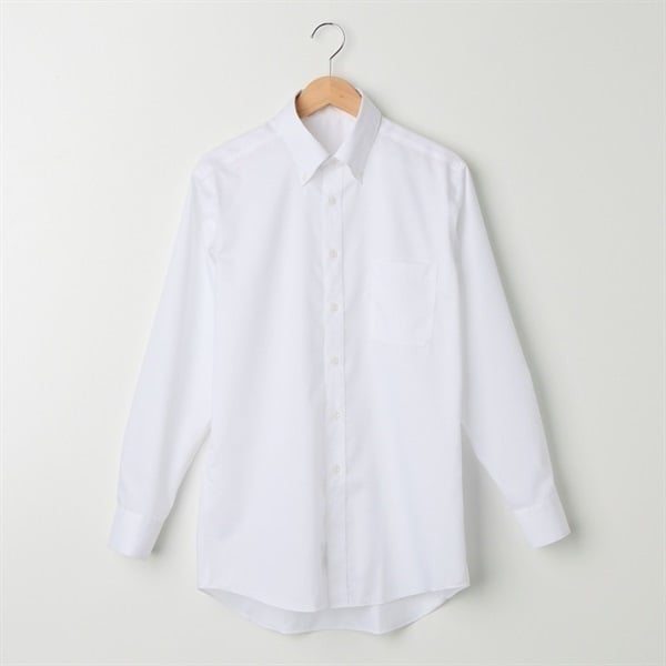 型くずれしにくい綿100% スリムドレスシャツ（ボタンダウン衿） メンズ