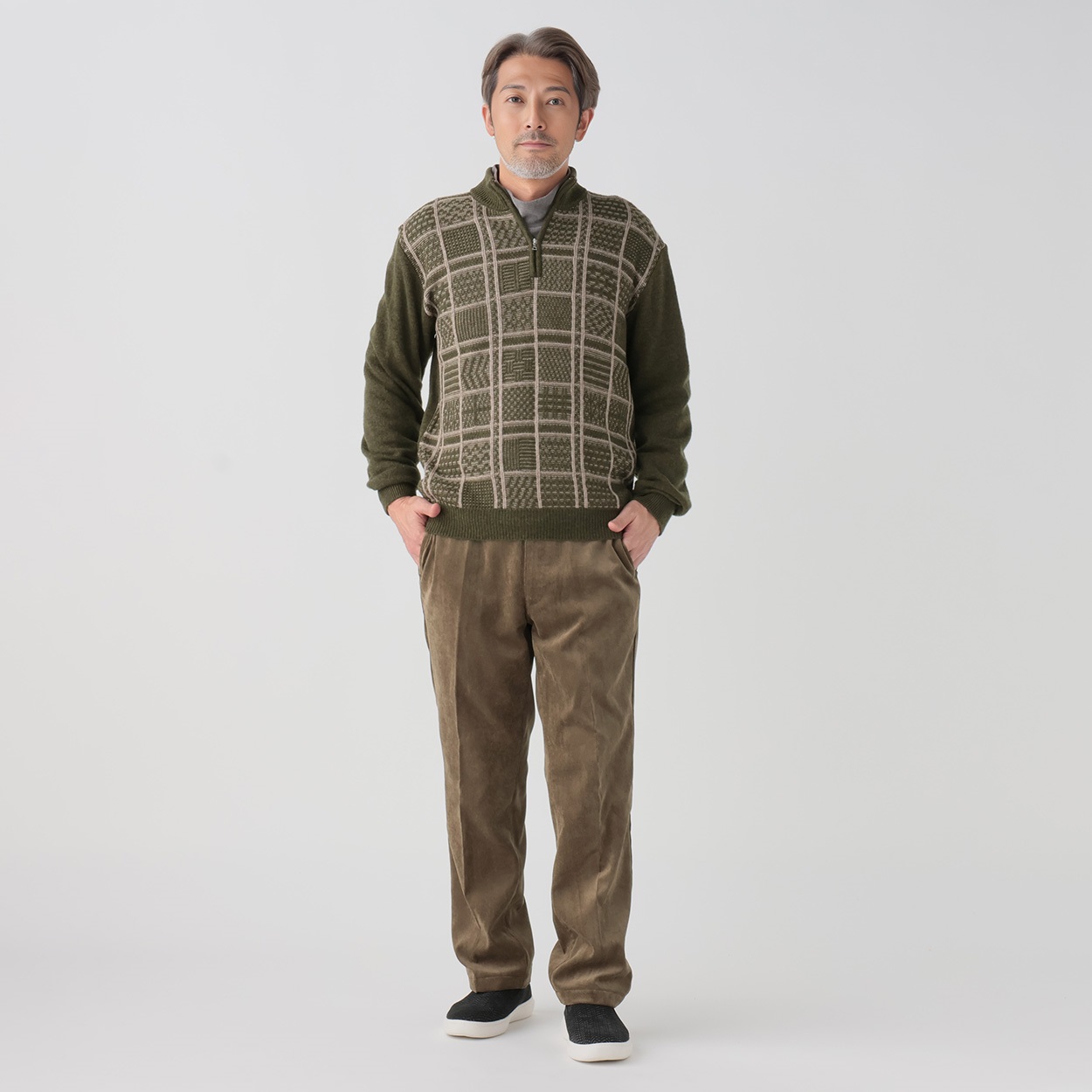 日本製 Vハーフジップセーター メンズ | イオンスタイルオンライン