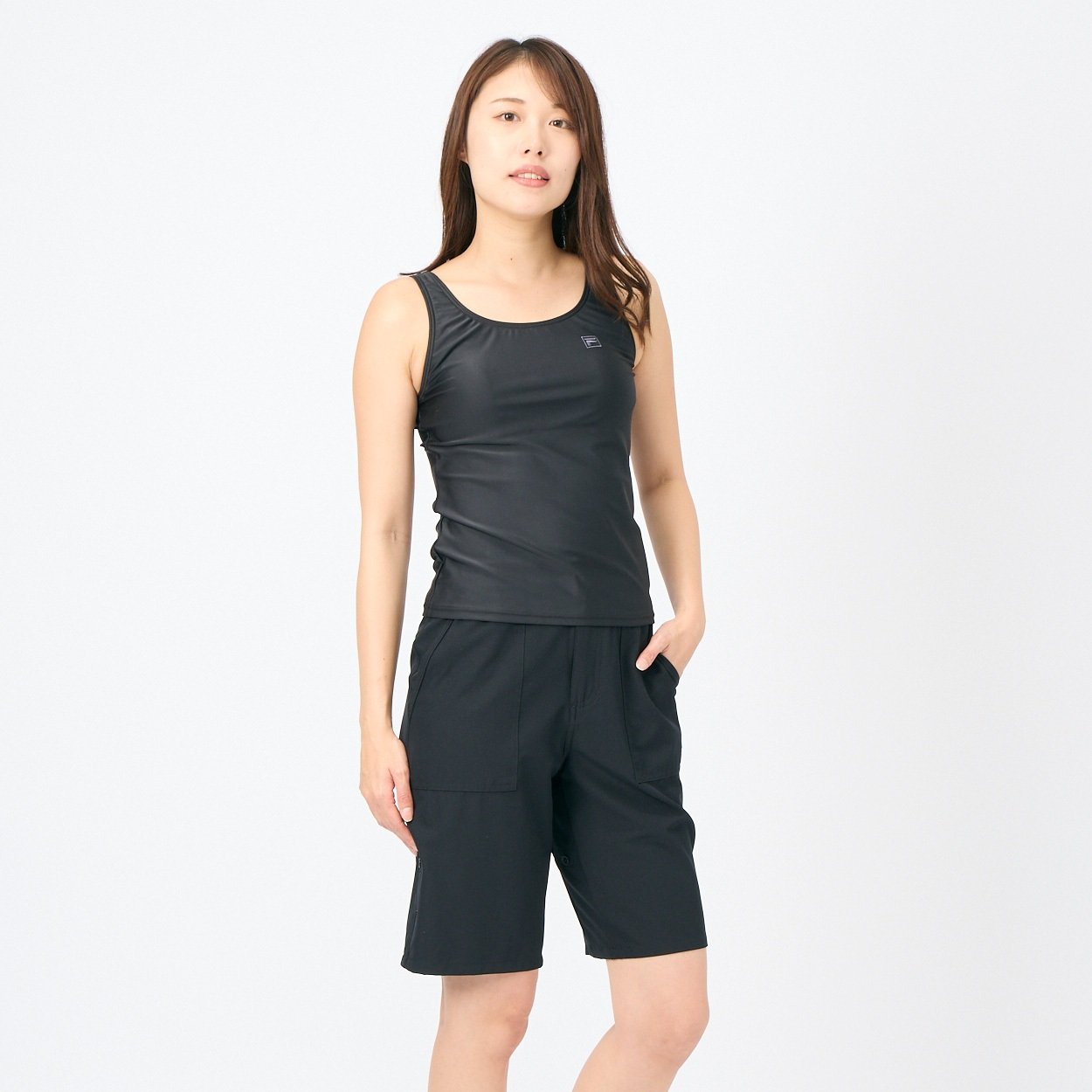 FILA フィラ 水着 ラッシュガード タンキニ 4点セット 黒 7号 Sサイズ FILA FILA/フィラ レディース ラッシュ+タンキニ4点セット 上下