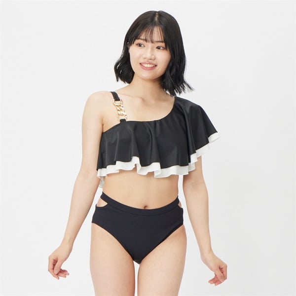 ワンショルビキニリブキュロット付き3点セット レディス 水着