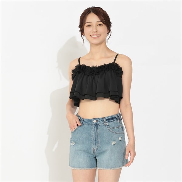 ビキニ3点セット フラワーモチーフバンドゥービキニ デニムパンツ付