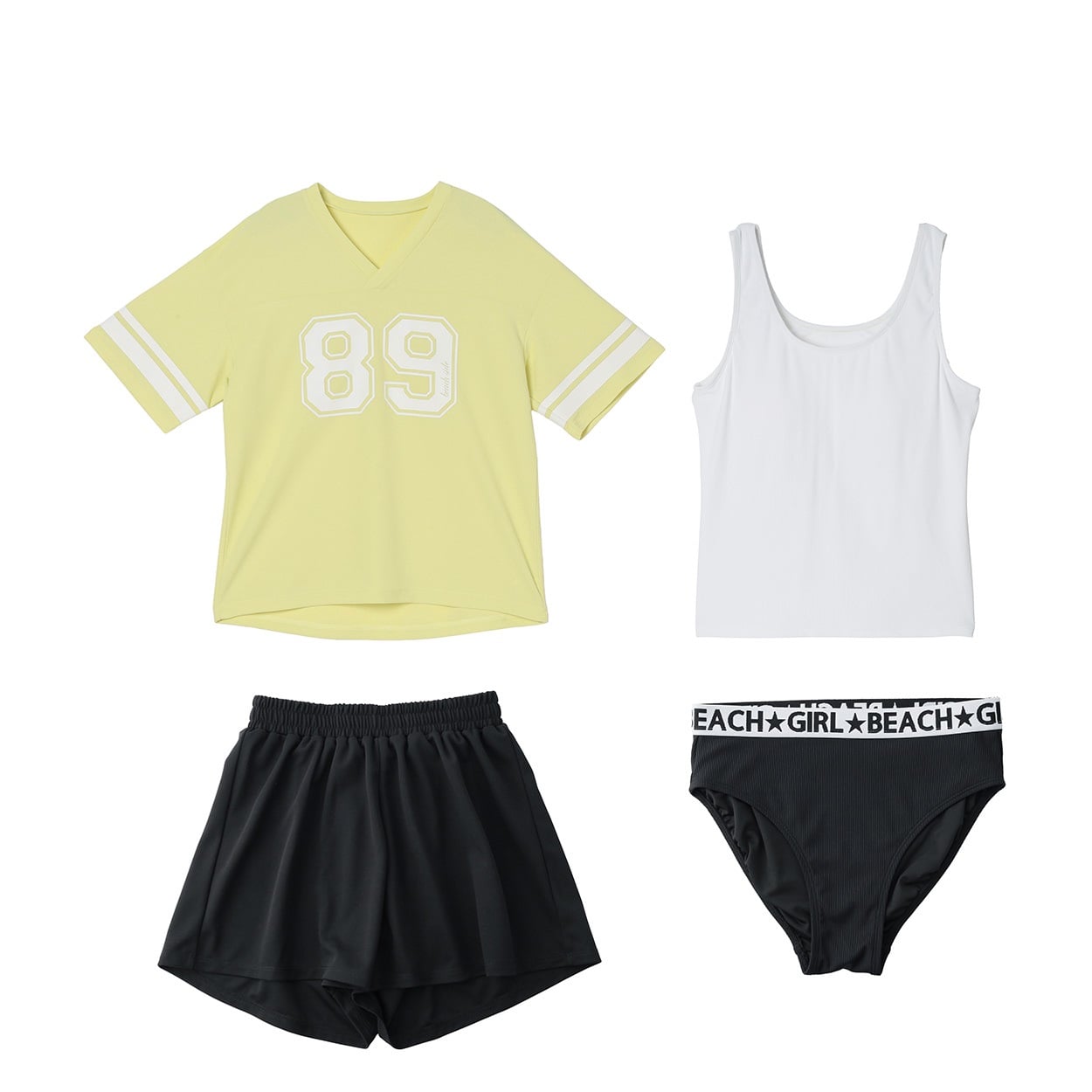 タンキニ4点セット リブタンクトップビキニ メッシュTシャツ