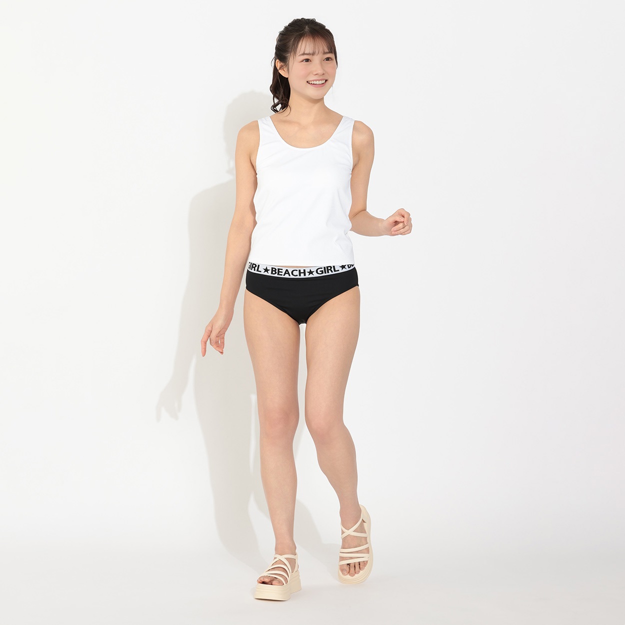 タンキニ4点セット リブタンクトップビキニ メッシュTシャツ