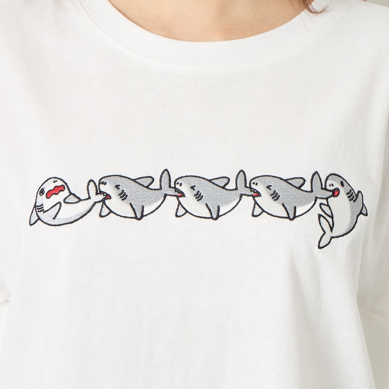 天竺半袖サメ刺繍Tシャツ Doublefocus (ダブルフォーカス