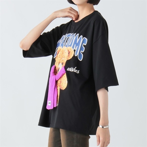 くまマフラー付7分袖T レディス Doublefocus (ダブルフォーカス