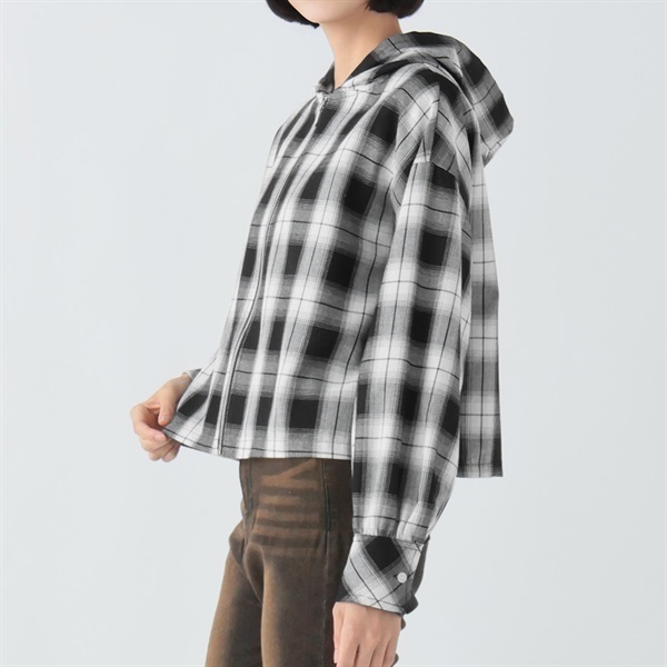 チェックフード付きシャツ レディス Doublefocus (ダブルフォーカス