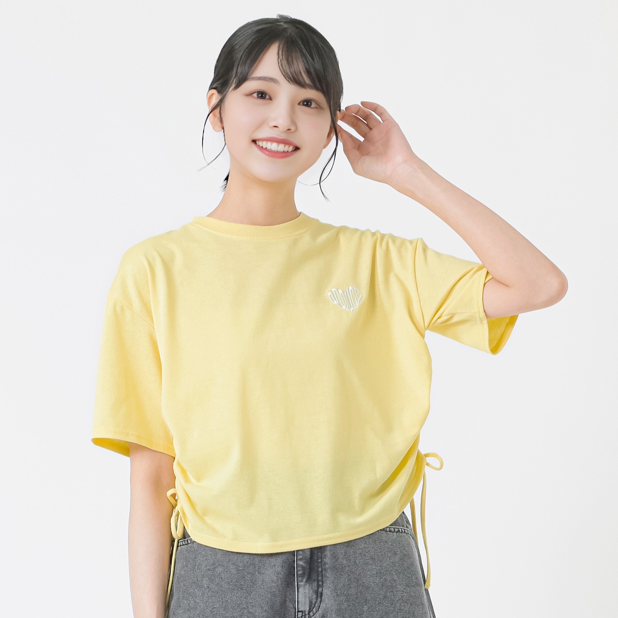 ハートラメ脇シャーリングTシャツ レディス Doublefocus(ダブル