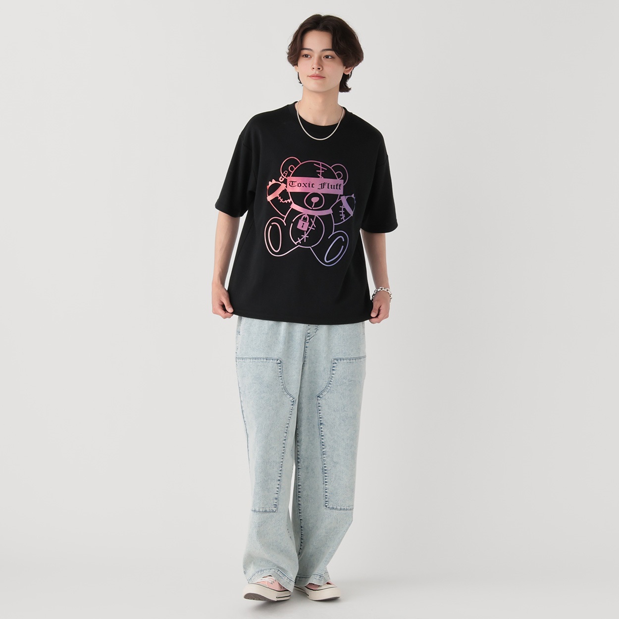 クマレインボーエンボスTシャツ メンズ Doublefocus (ダブル