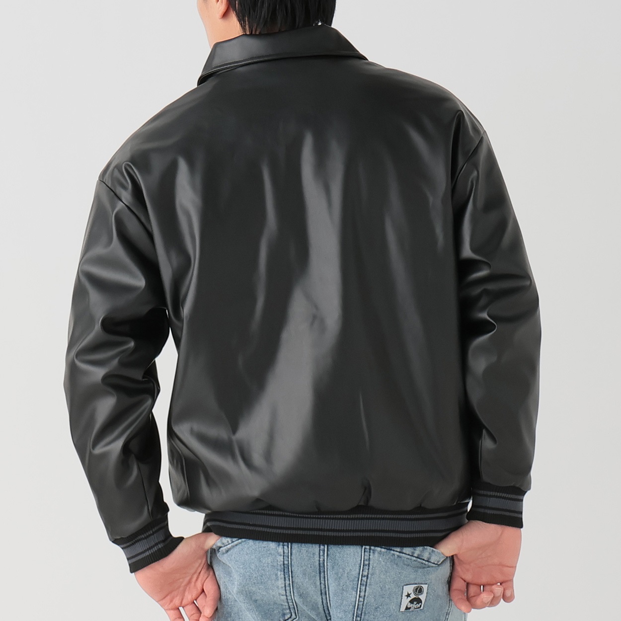 袖PU襟付ジップスタジャン メンズ Doublefocus(ダブルフォーカス