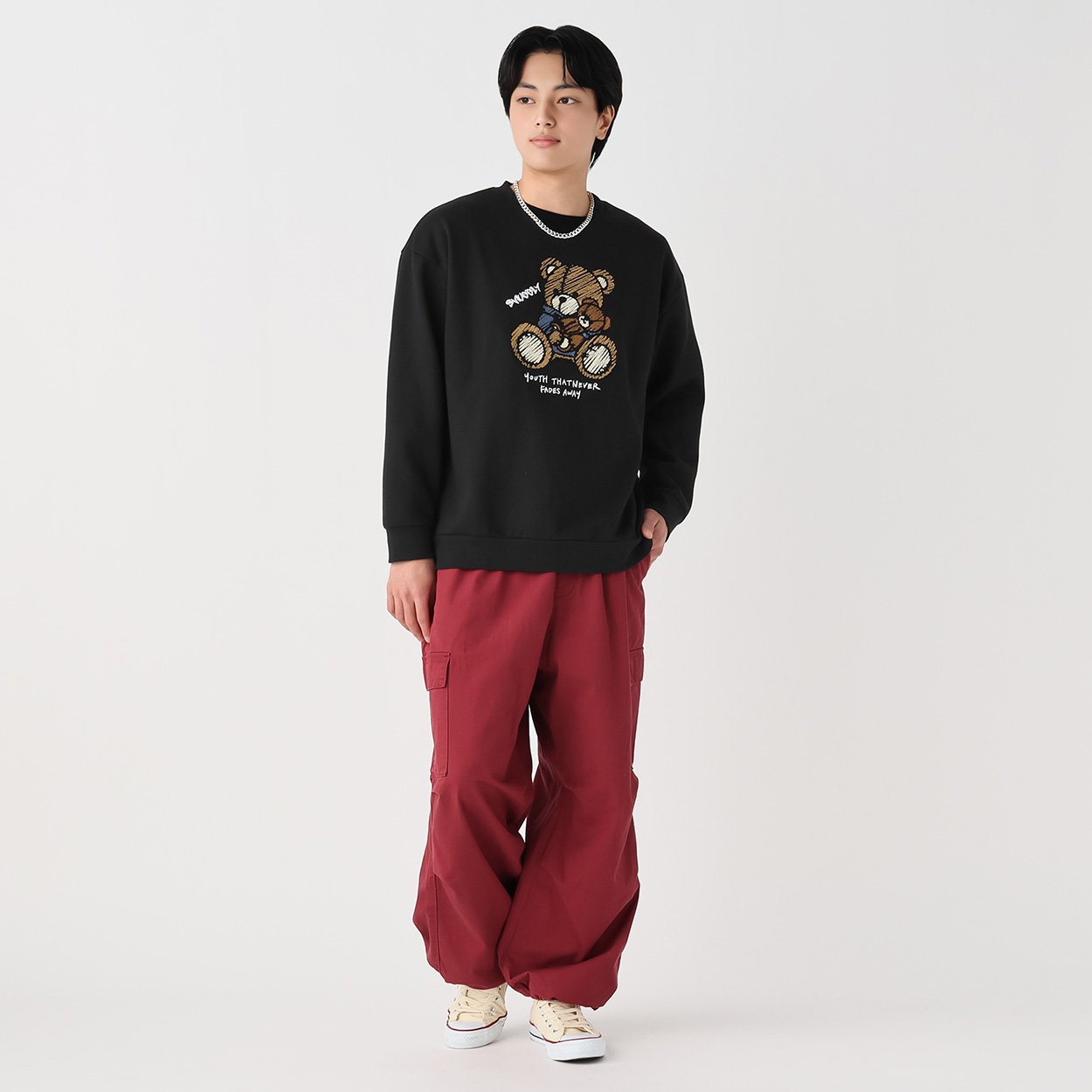 裏起毛クマチェーン刺繍プルオーバー メンズ Doublefocus(ダブル