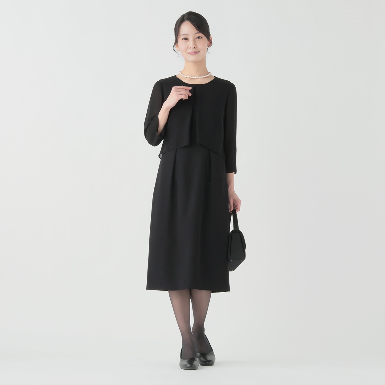 ブラックフォーマル ご自宅で洗えるウエストふらしワンピース レディス