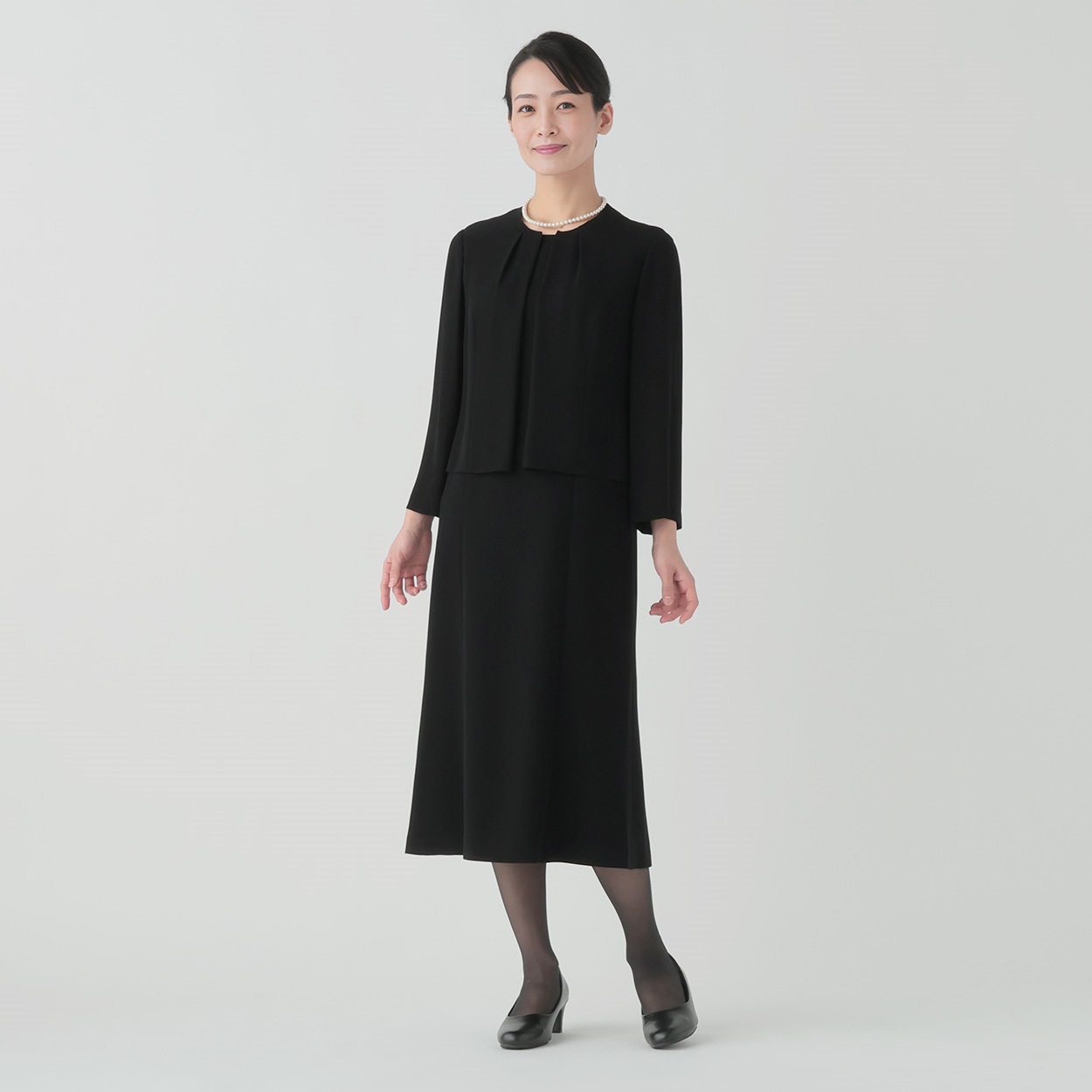 ブラックフォーマル ノーカラーサテン切替アンサンブル レディス