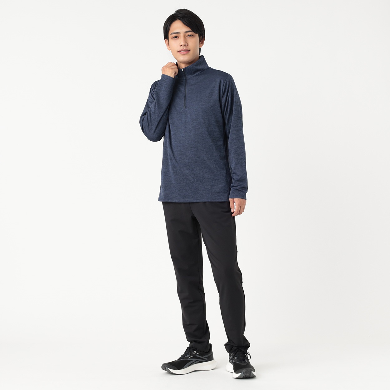 SALE✩.*˚日本製 23区SPORT UVカット ハーフジップ長袖シャツ トップバリュ(TOPVALU) 杢調ハーフジップ長袖Tシャツ 遮熱 吸汗