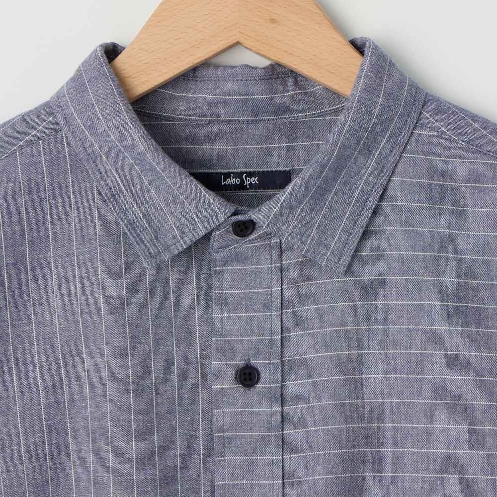シャンブレーストライプ 切替え半袖シャツ メンズ Labo Spec