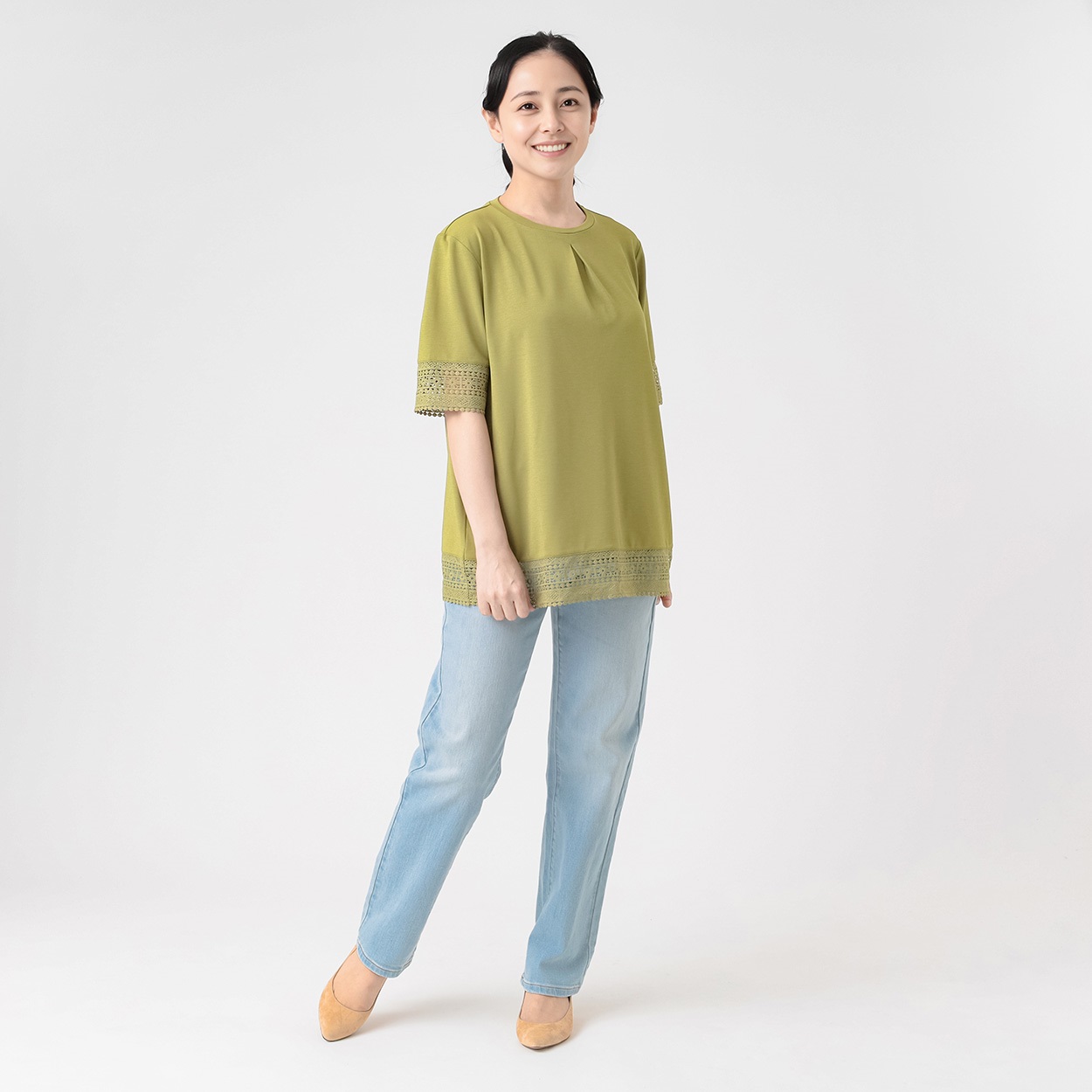 ひんやり接触冷感 袖＆裾レースプルオーバー レディス JEUNE MAMAN
