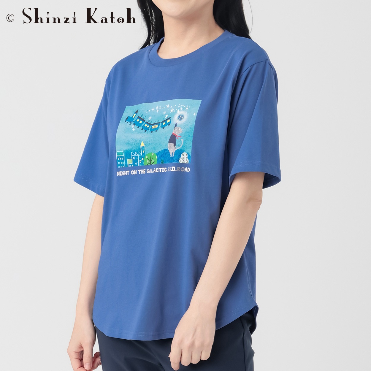 マドンナ 　ray of light　貴重 オフィシャル Tシャツ 青　Lサイズ シンジ・カトウ 銀河鉄道の夜プリントTシャツ レディス JEUNE MAMAN
