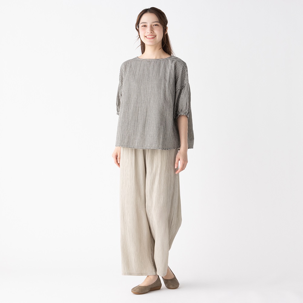 美品＊ガーゼ# カディコットン ピンタックギャザー ブラウス 長袖 グレー 美品＊ガーゼ# カディコットン ピンタックギャザー ブラウス