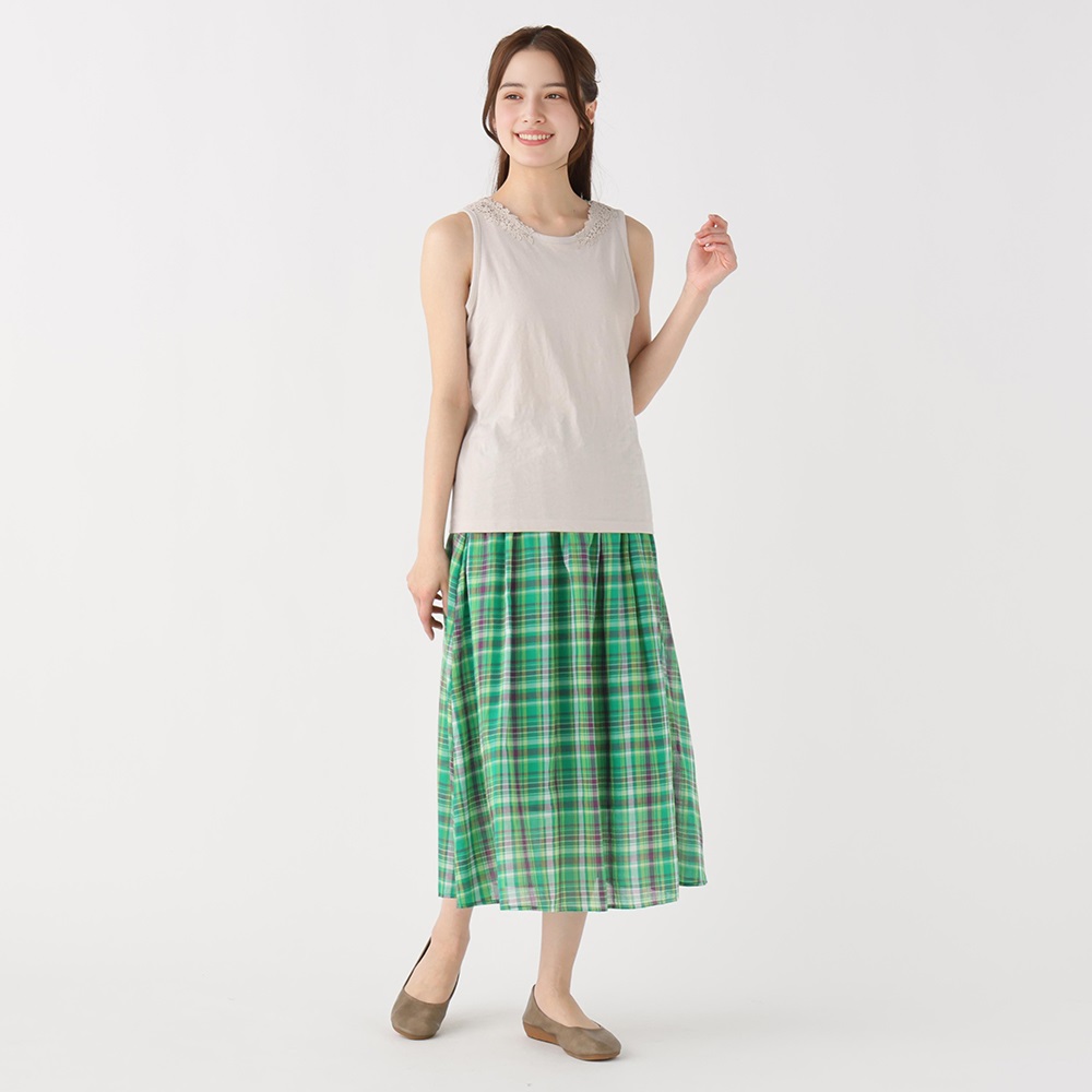 2Way襟レース使いタンクトップ オーガニック綿混 レディス SELF+