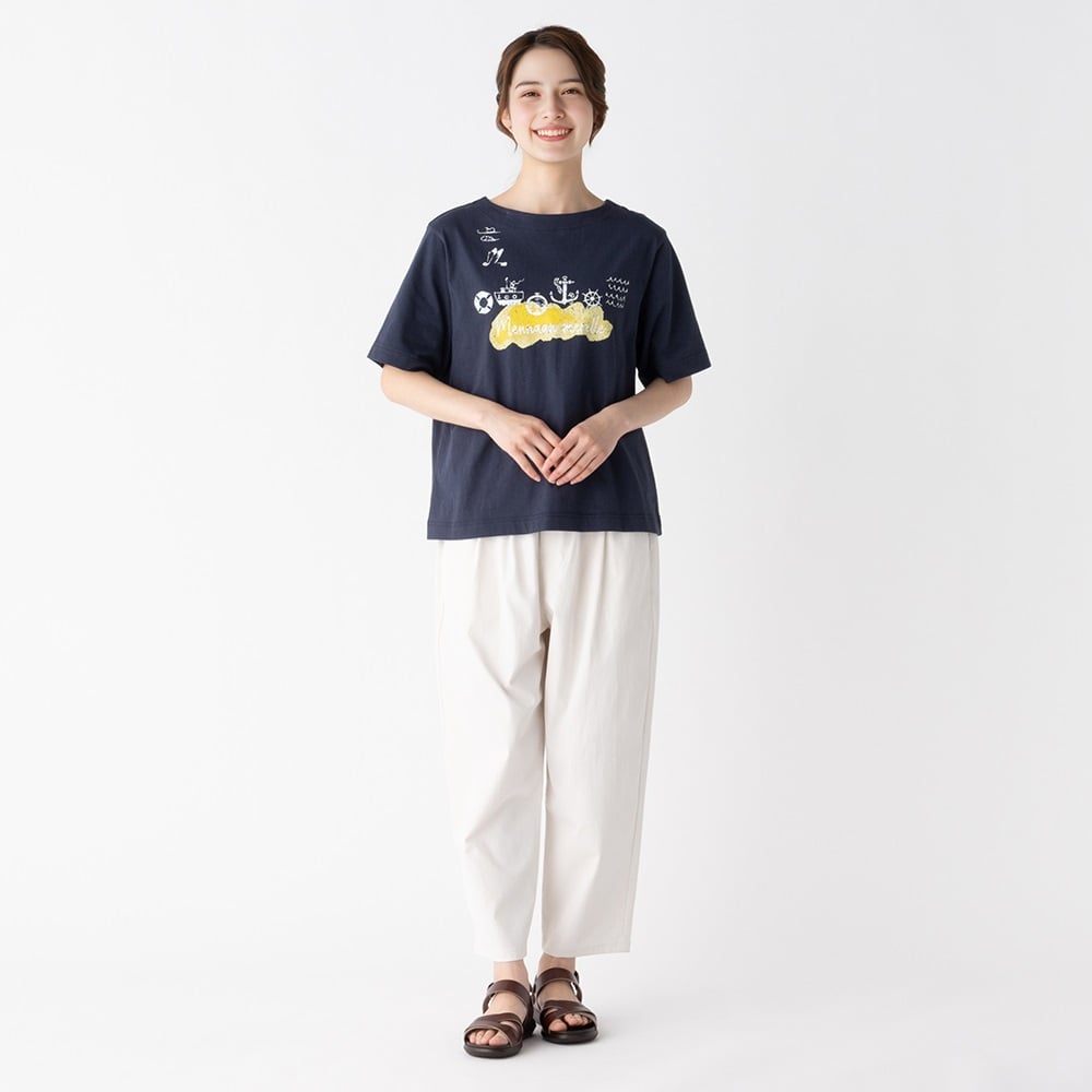 ◆beach feelings◆オーガニックローズマリー♪カップ付き オーガニック綿糸 マリンプリントTシャツ レディス SELF+SERVICE