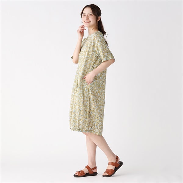 ポイント25倍対象商品】強撚ガーゼ花柄ワンピース レディス SELF
