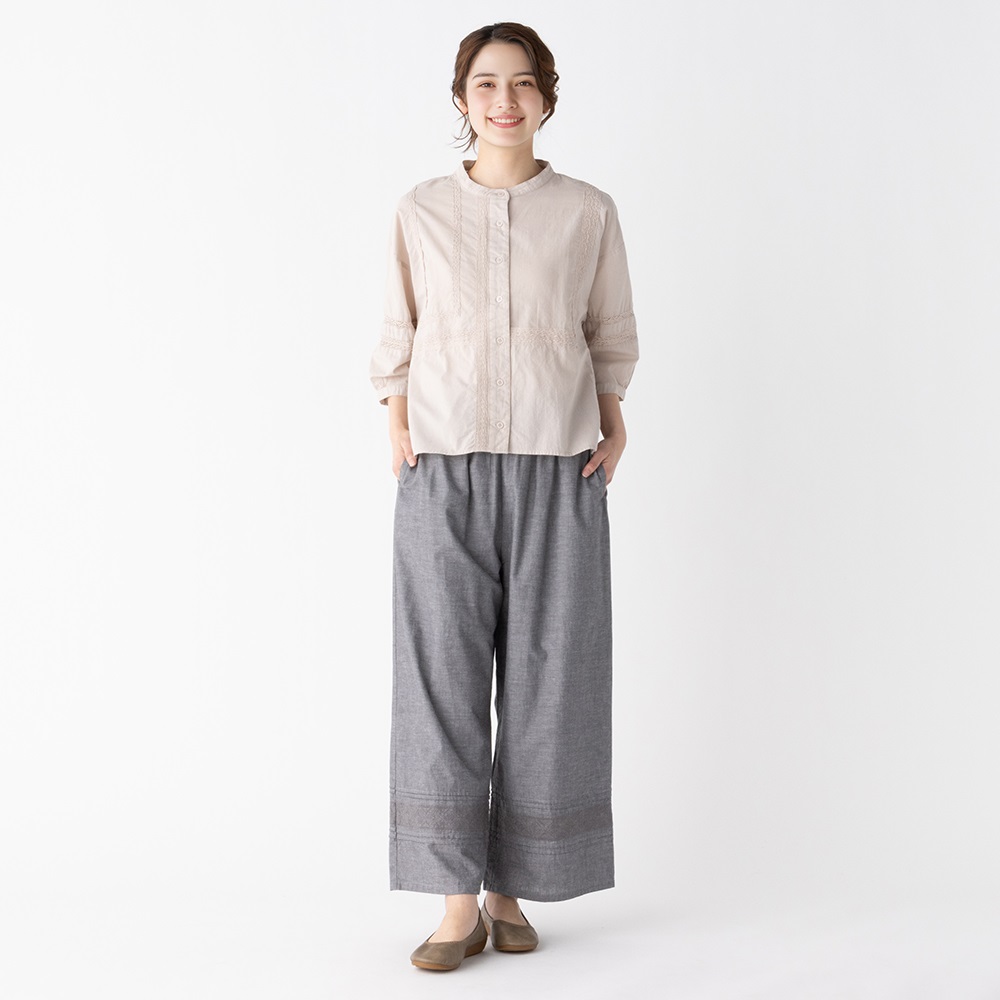 EXPAND オーガニック綿入 裾刺繍パンツ 裏地付き レディス SELF+