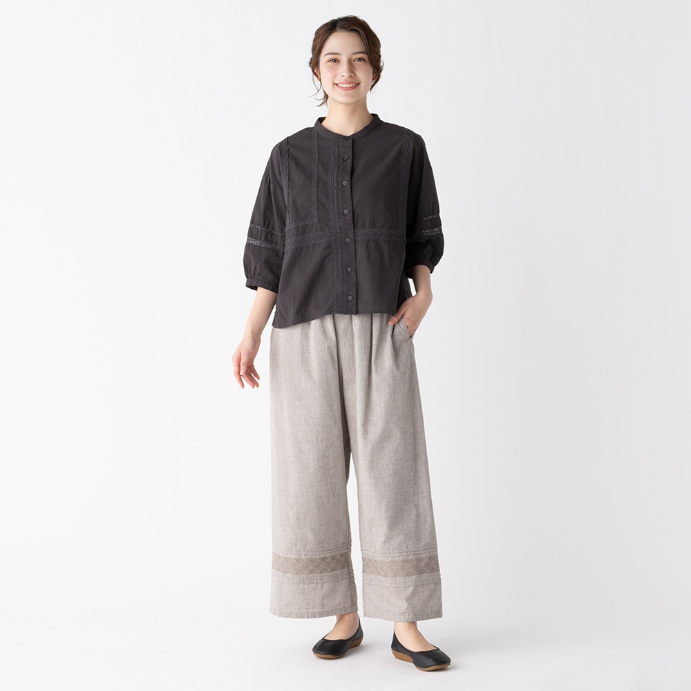 EXPAND オーガニック綿入 裾刺繍パンツ 裏地付き レディス SELF+