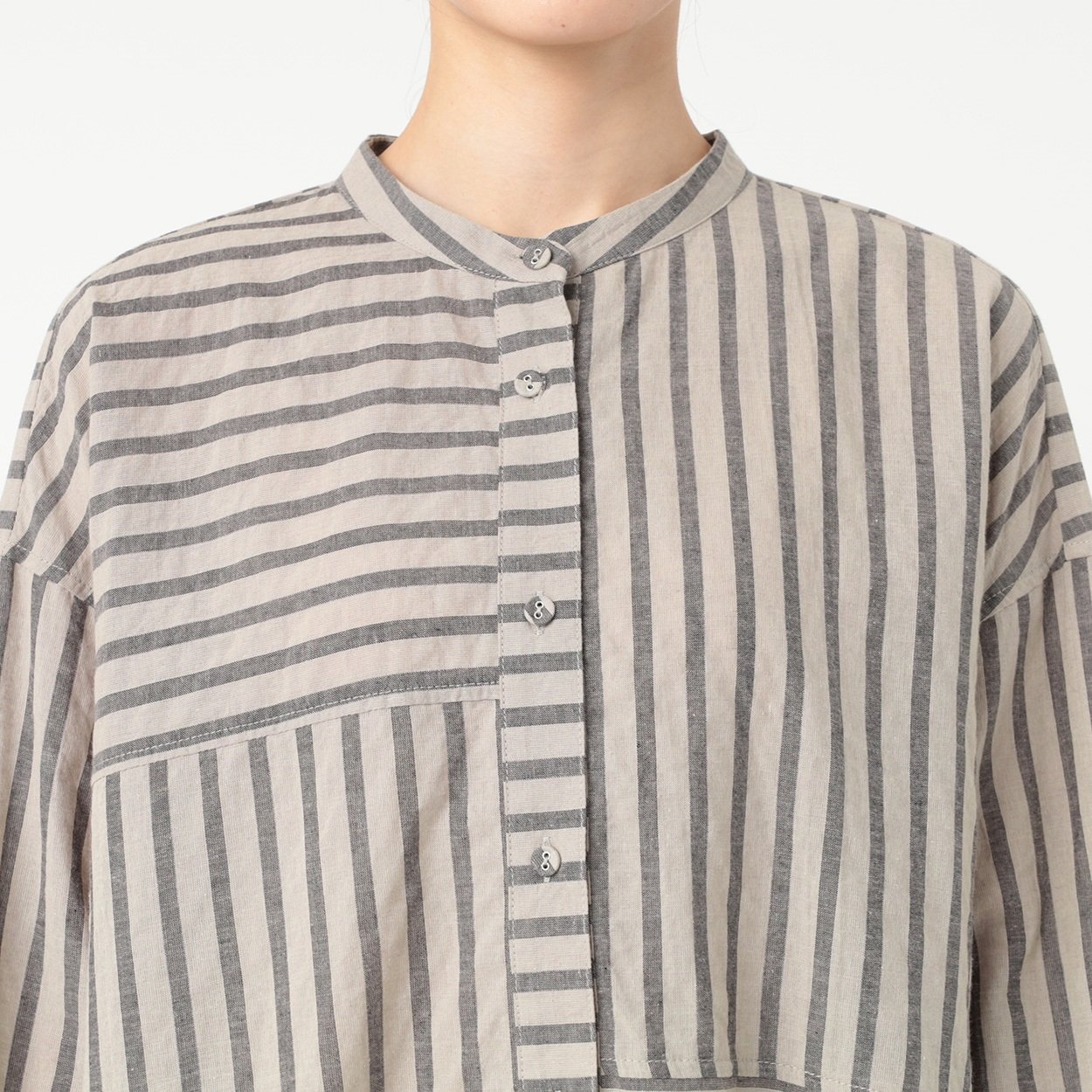 スーパービューティー♡パフスリーブストライプ切り替えチュニック スーパービューティー チュニックカットソー パフ袖 ストライプ